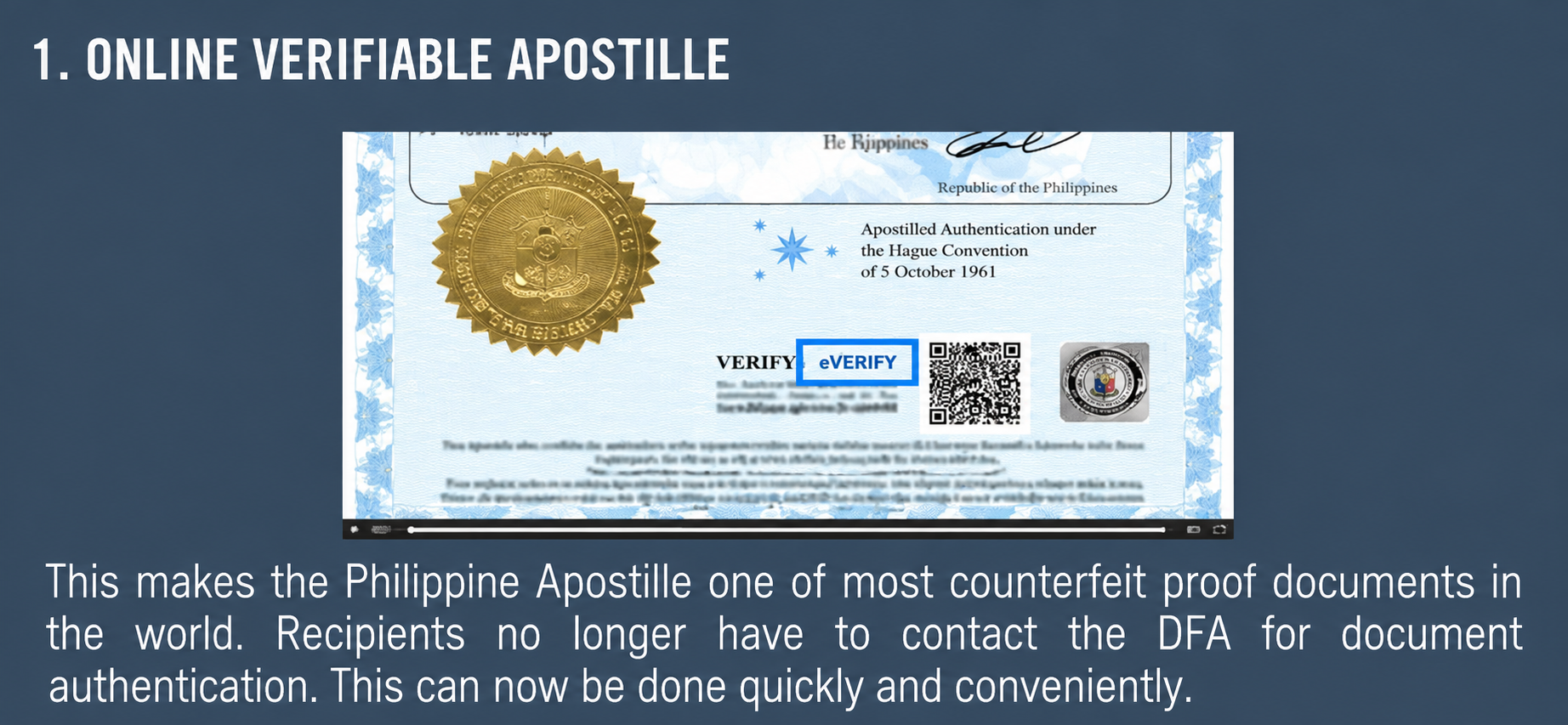Online-verifiable Apostille document authentication